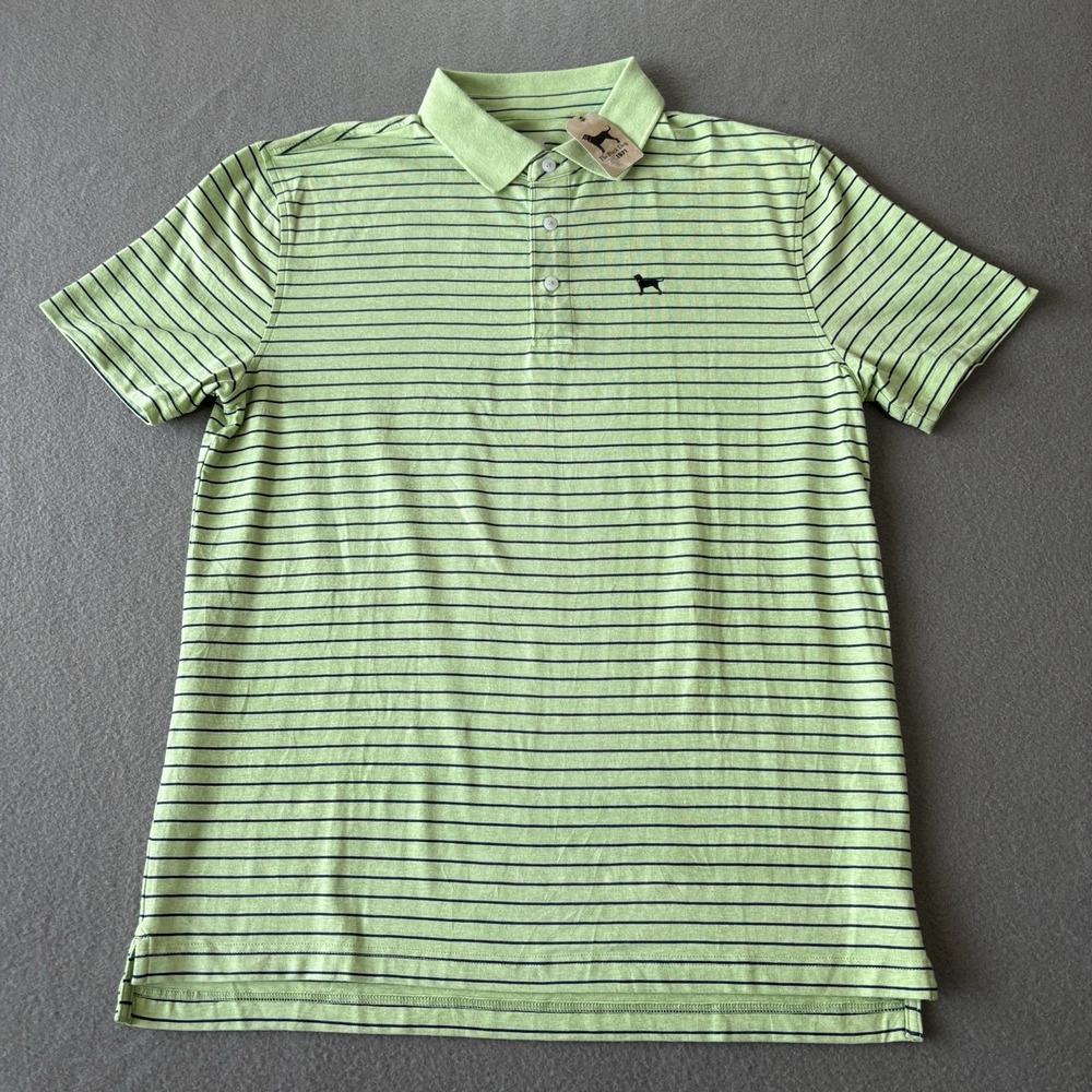 NEW The Black Dog Men's Golf Polo Shirt Green Stripe Performance Stretch Size S